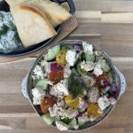 Mediterranean Chicken Orzo Bowl with creamy feta dressing
